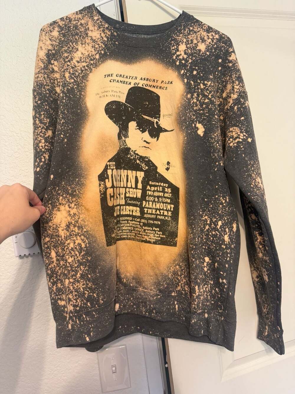 Johnny Cash Show Paramount Theatre Asbury Park Custom Bleached Graphic Sweatshir